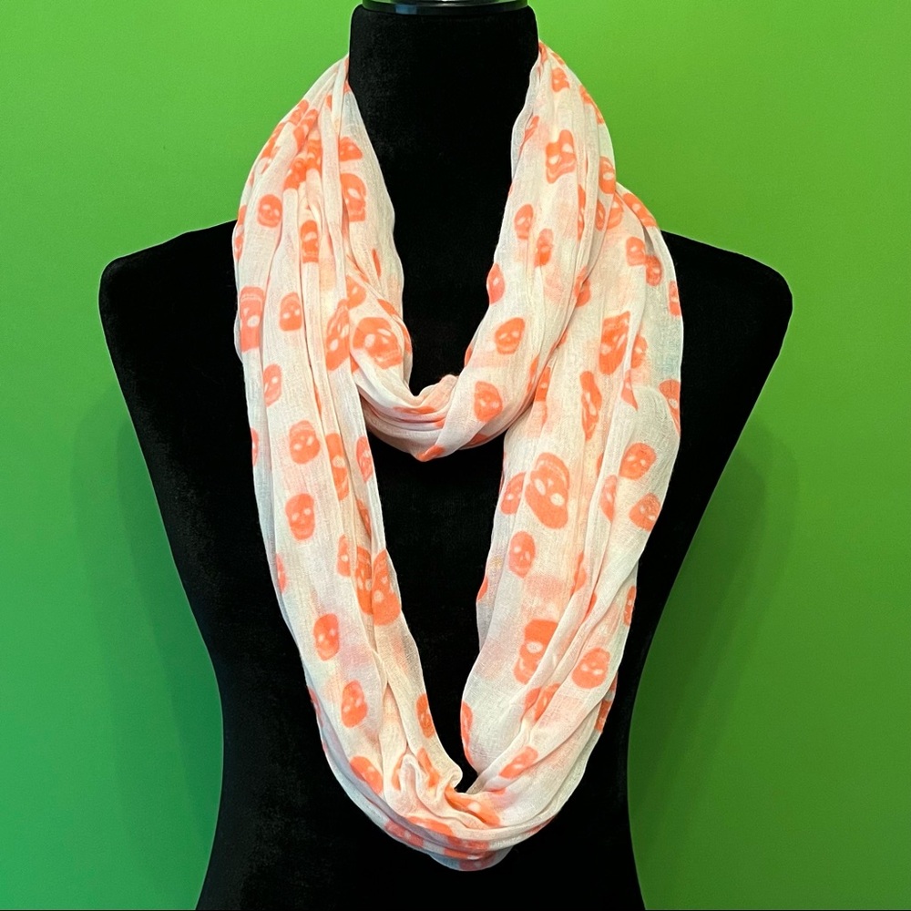 Halloween Orange and white skull infinity scarf